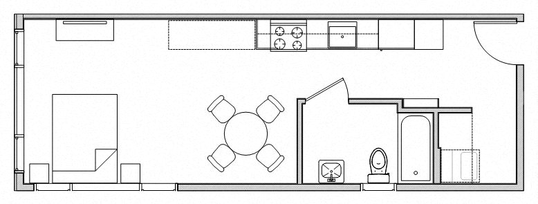 Floor plan for studio, 1 bath, 408 sqft